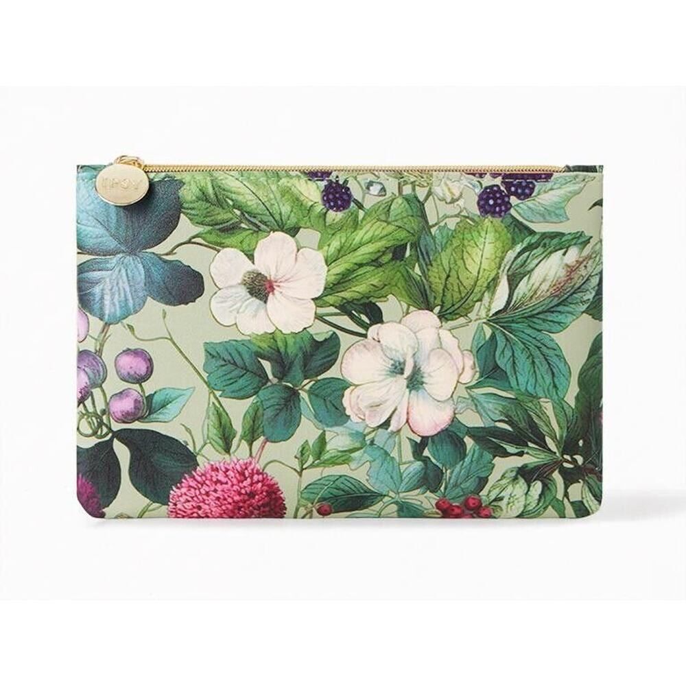 Faux Leather Spring Garden Zip Makeup Bag Pouch Clutch Wallet Travel Organize